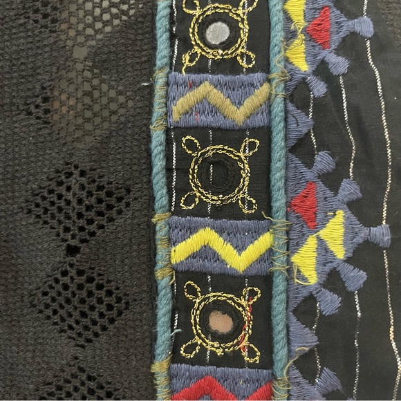 FREE PEOPLE Size 4 Black Water Lily Aztec Mirror Embroidered Pinstripe Dress - Picture 3 of 3